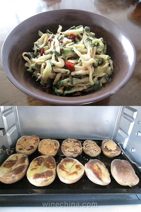 凉拌萝卜条、烤土豆