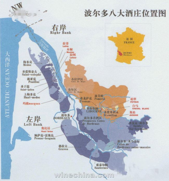 波尔多葡萄酒:左岸强劲,右岸柔美