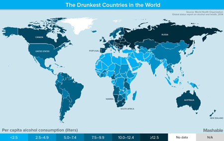 The Drunkest Countries in the World, Mapped